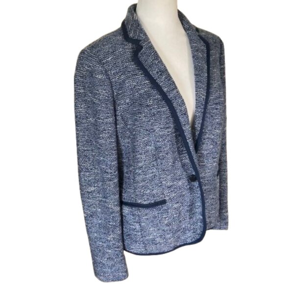 Talbots Lined Knit Blazer, Trimmed in Navy, Professional, Comfortable, size 8 - Picture 1 of 13